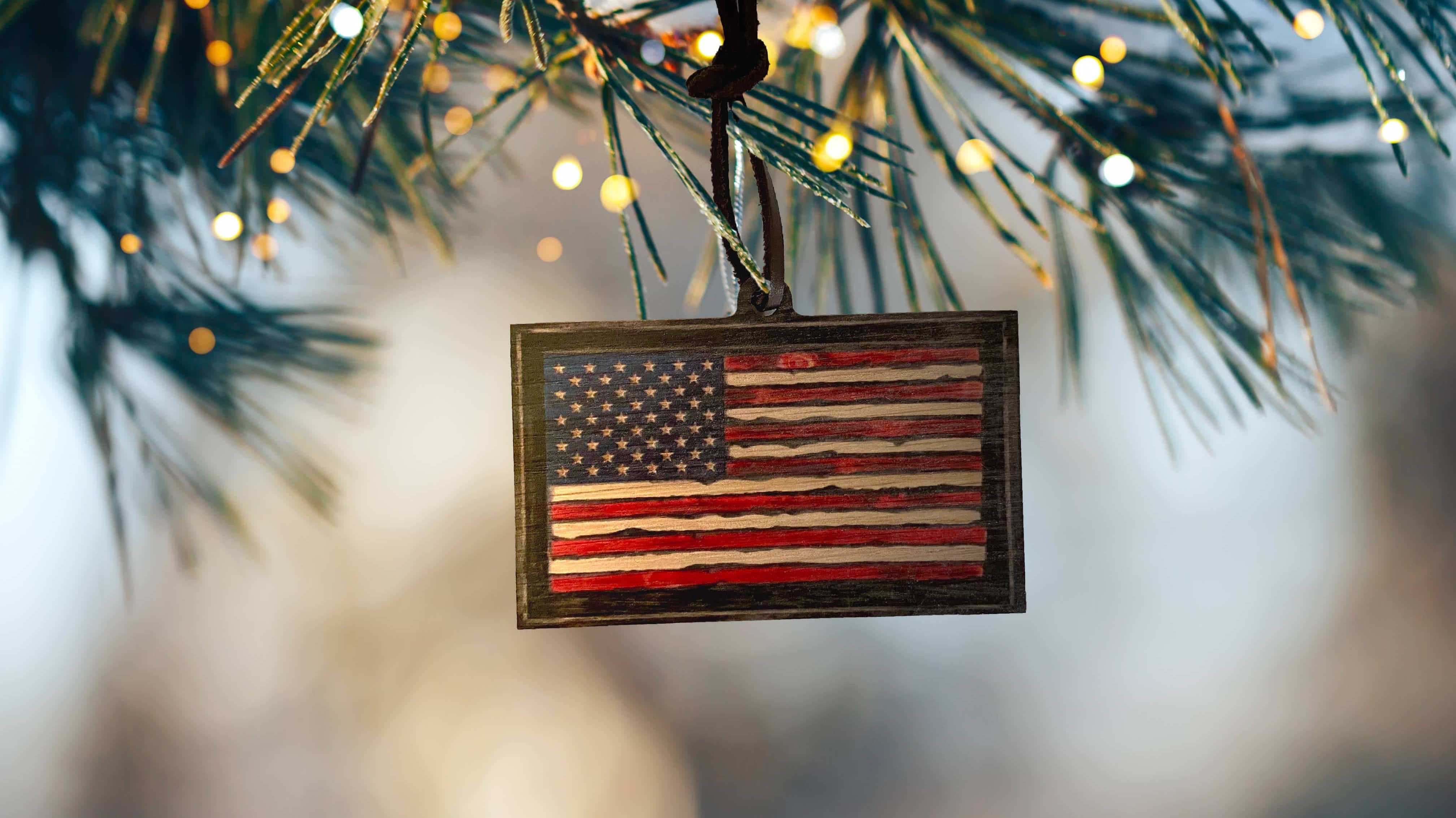 Wooden American Flag Christmas Ornament