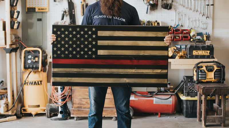 Thin Red Line Wood Flag made in America by Veterans at Flags of Valor