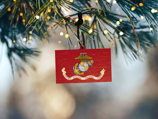 Marine Corps Flag Wooden Christmas Ornament