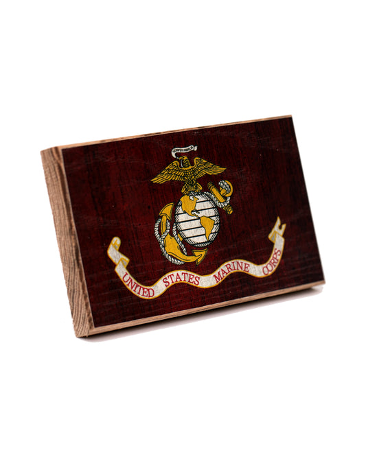 Service Branch Desk Flag featuring United States Marine Corps logo on a black background.