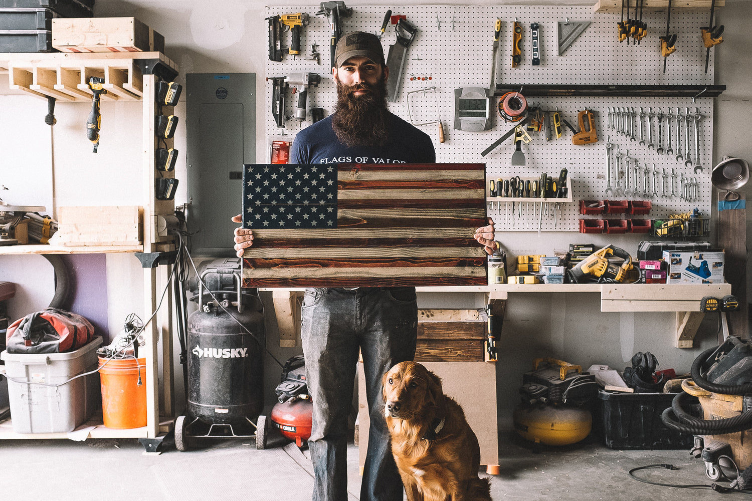 Flags Of Valor - Combat Veteran Made Wooden American Flag - Made in USA