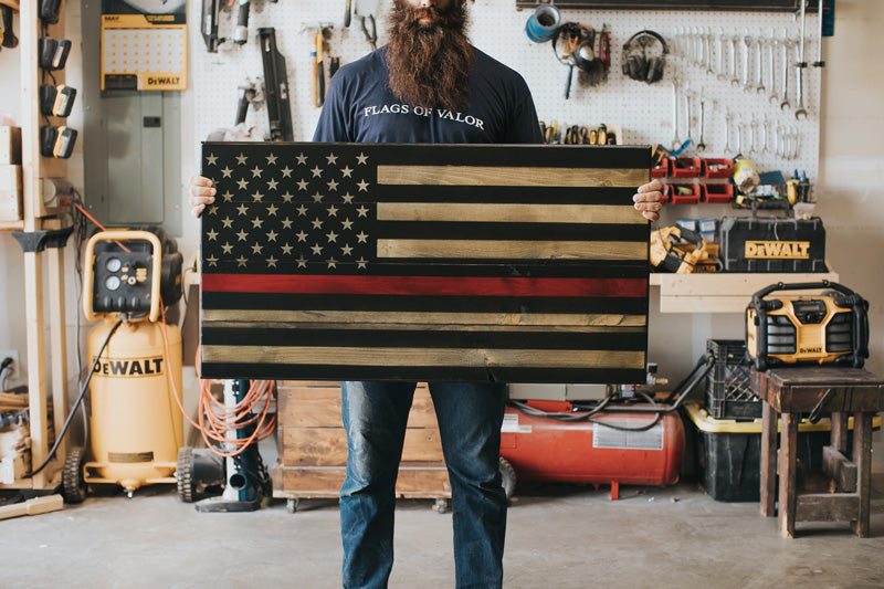 Thin Red Line Wood Flag made in America by Veterans at Flags of Valor
