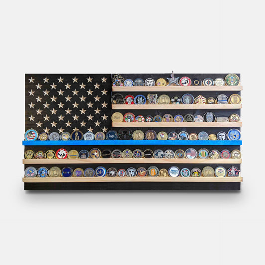 Challenge Coin Holder Flag - Thin Blue Line
