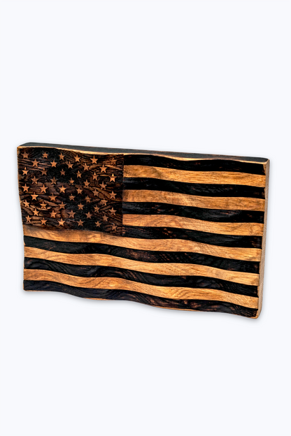 Flags of Valor bourbon barrel wavy wooden American flag
