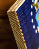 Service Branch Desk Flag showing close-up of Air Force wooden frame corner.
