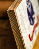 Service Branch Desk Flag showing close-up of Army wooden frame corner.