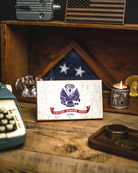 Service Branch Desk Flag featuring U.S. Army insignia with a flag in the background.