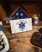 Service Branch Desk Flag featuring United States Coast Guard insignia with a flag in the background.