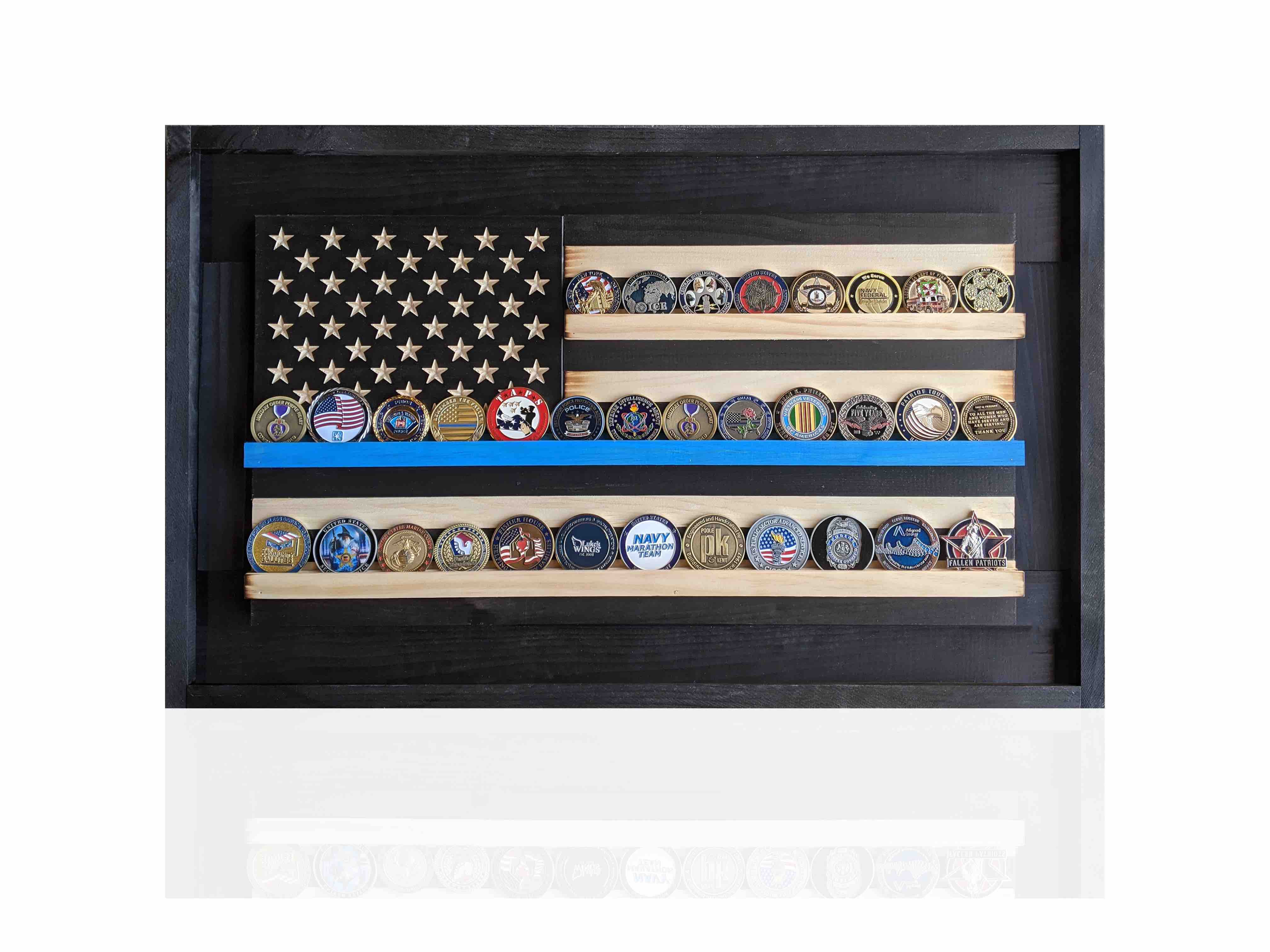 Thin Blue Line Challenge Coin Holder Flag