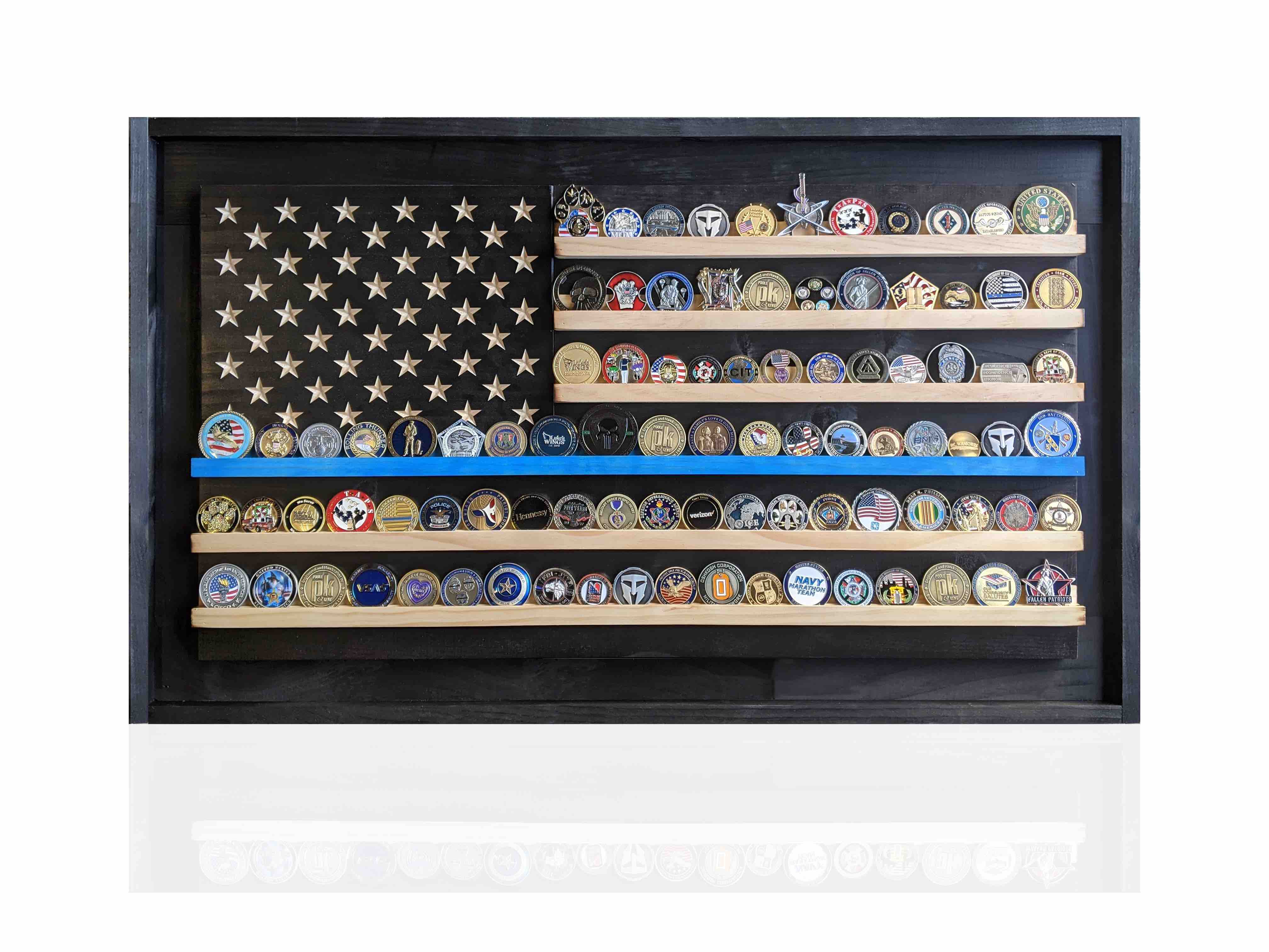 Thin Blue Line Challenge Coin Holder Flag