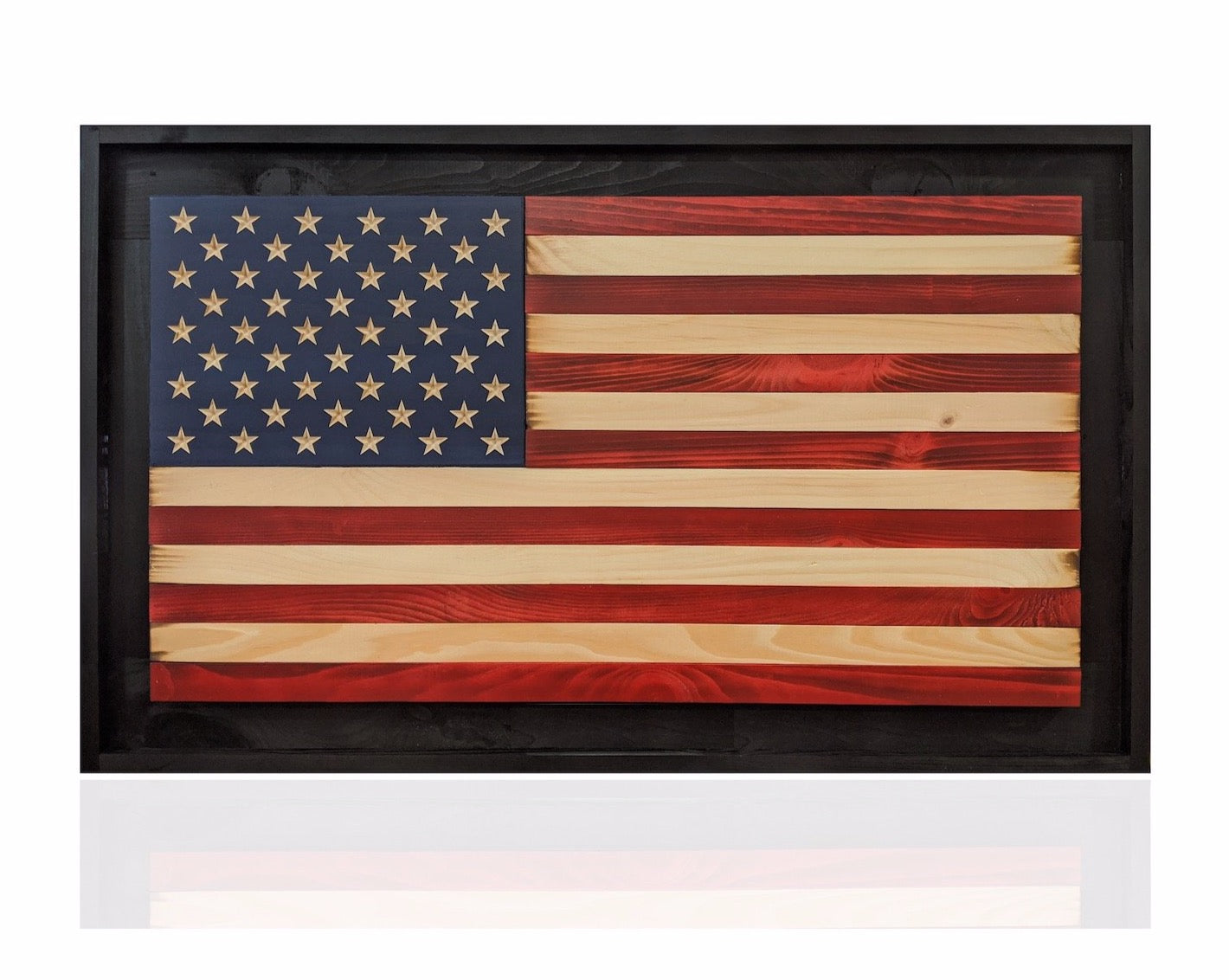 Framed wood american flag made by veteran