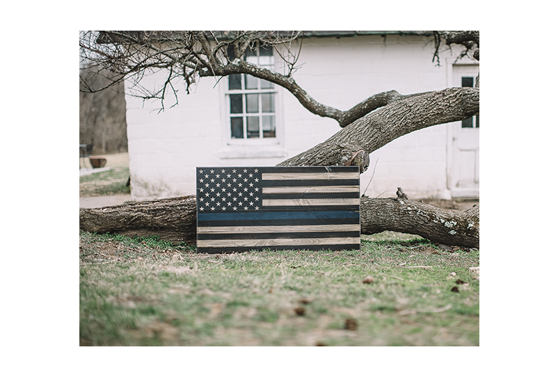 Thin Blue Line Wooden American Flag