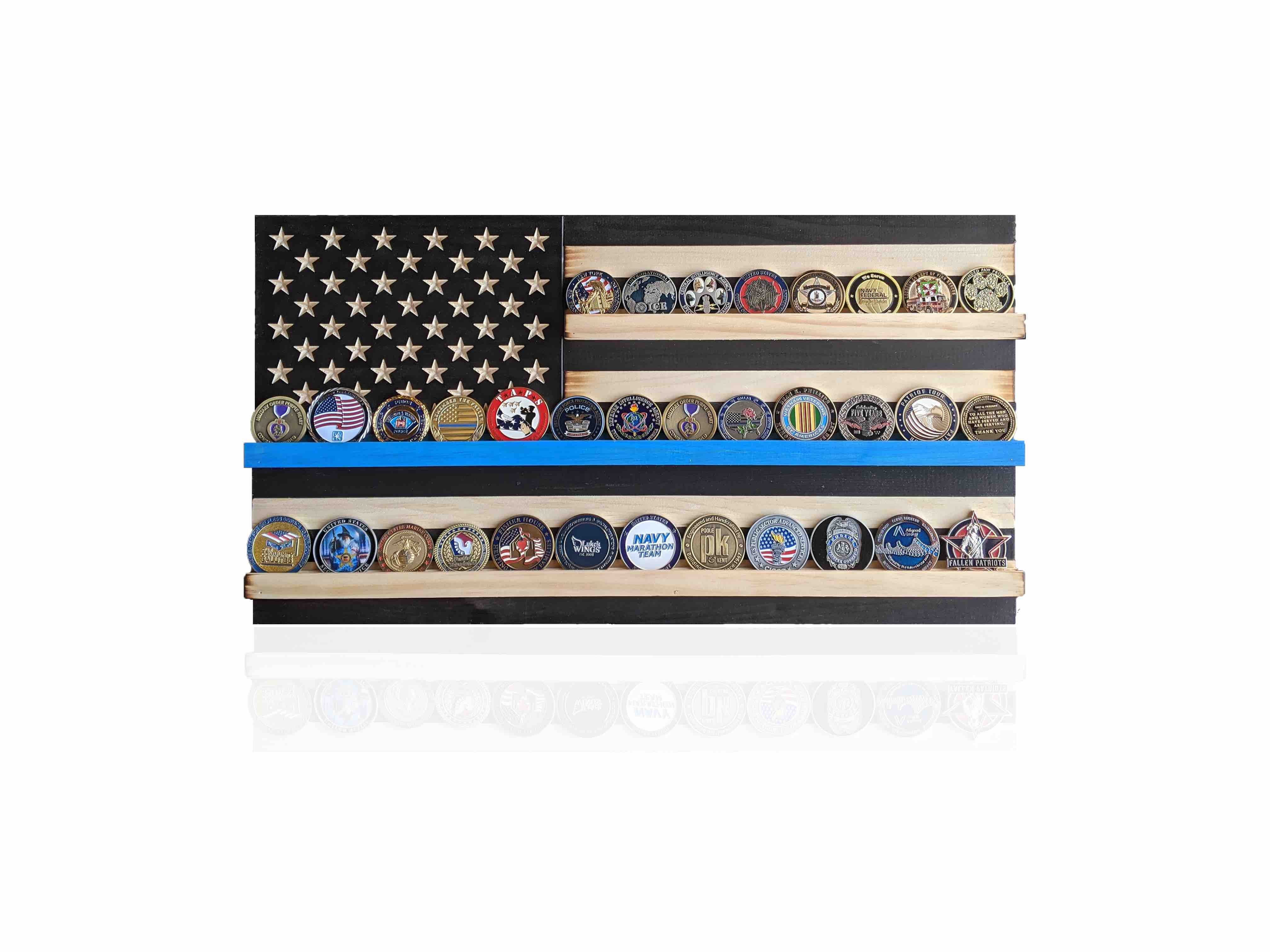 Thin Blue Line Challenge Coin Holder Flag